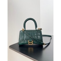 Balenciaga Mini Hourglass Handbag 19CM Crocodile Embossed Dark Green