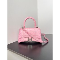 Balenciaga Mini Hourglass Handbag 19CM Crocodile Embossed Light Pink
