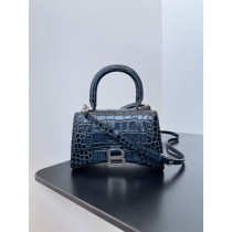 Balenciaga Mini Hourglass Handbag 19CM Crocodile Embossed Navy