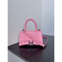 Balenciaga Mini Hourglass Handbag 19CM Light Pink Crocodile Embossed