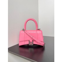 Balenciaga Mini Hourglass Handbag 19CM Rose Pink Crocodile Embossed