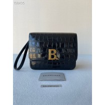Balenciaga Small Embossed Crocodile B Bag Black