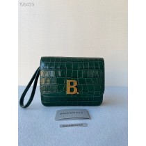 Balenciaga Small Embossed Crocodile B Bag Dark Green