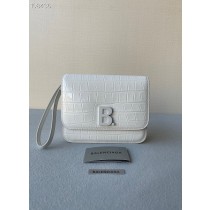 Balenciaga Small Embossed Crocodile B Bag White