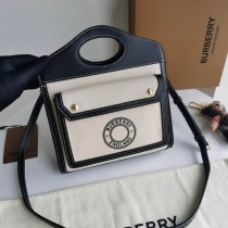 Burberry Mini Logo Graphic Canvas and Leather Pocket Bag Black