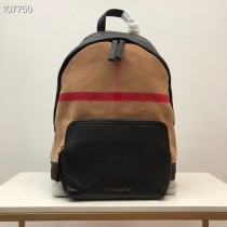 Burberry Canvas Unisex Check Abbeydale Backpack Black Leather