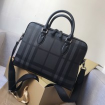 Burberry Check Leather Briefcase 38CM Black Grey