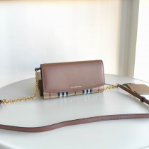 Burberry House Check and Leather Wallet with Chain Brown