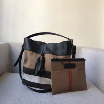 Burberry Medium Ashby Canvas Calfskin Hobo Bag Black