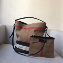 Burberry Medium Ashby Canvas Hobo Bag Black