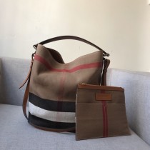 Burberry Medium Ashby Canvas Hobo Bag Brown