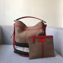 Burberry Medium Ashby Canvas Hobo Bag Red