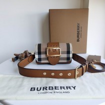 Burberry Small Buckle House Check & Leather Shoulder Bag Brown