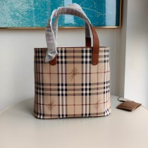 Burberry Small Haymarket Check Reversible Tote In Brown
