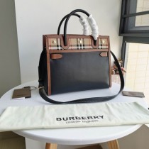 Burberry Small Title Vintage Check Leather Satchel Black