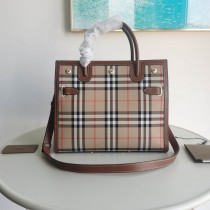 Burberry Small Title Vintage Check Leather Satchel Brown