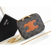 Celine Box on Chain Cuir Triomphe Canvas Calfskin Tan