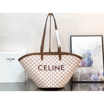 Celine Calfskin Canvas Triomphe Large Couffin White