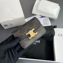 Celine Card Holder With Flap Triomphe In Triomphe Canvas Tan
