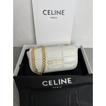 Celine Chain Shoulder Bag Matelasse Monochrome Quilted Goatskin White