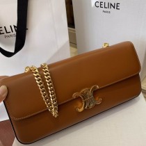 Celine Chain Shoulder Bag Triomphe Shiny Calfskin Brown 33CM