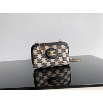 Celine Clutch Chain Triomphe Canvas Lambskin Black