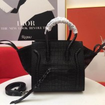 Celine Luggage Drummed Calfskin Bag 30CM Crocodile Embossed