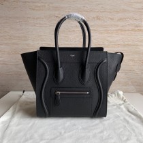 Celine Luggage Micro Handbag Drummed Calfskin Black 27CM
