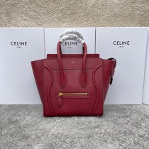 Celine Luggage Micro Handbag Drummed Calfskin Red 27CM