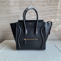 Celine Luggage Micro Handbag Drummed Smooth Calfskin Black 27CM