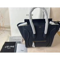 Celine Luggage Micro Handbag Drummed Calfskin Navy Blue 27CM