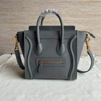 Celine Luggage Nano Handbag Drummed Calfskin Grey 20CM