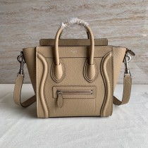 Celine Luggage Nano Handbag Drummed Calfskin Smooth Apricot 20CM