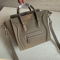 Celine Luggage Nano Handbag Drummed Calfskin Smooth Khaki 20CM