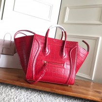 Celine Micro Luggage Handbag Drummed Crocodile Embossed 30CM Red
