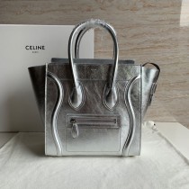Celine Micro Luggage Handbag Drummed Silver 27CM
