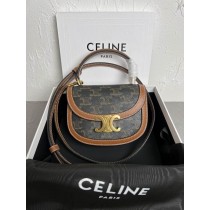 Celine Mini Besace Triomphe Canvas Calfskin Tan
