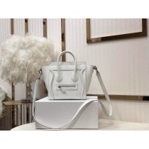 Celine Nano Luggage Bag Drummed Calfskin 20CM White