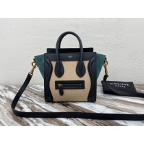 Celine Nano Luggage Bullhide Drummed Calfskin Bag Black Green