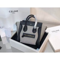 Celine Nano Luggage Bullhide Drummed Calfskin Bag Black Grey
