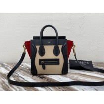 Celine Nano Luggage Bullhide Drummed Calfskin Bag Black Red