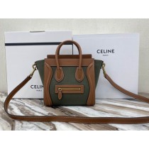 Celine Nano Luggage Bullhide Drummed Calfskin Bag Brown Green
