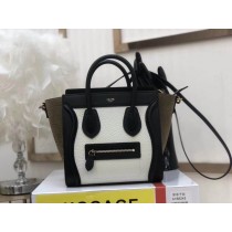Celine Nano Luggage Bullhide Drummed Calfskin Bag Black White