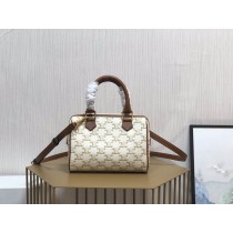Celine Small Boston Bag Triomphe Canvas Calfskin White