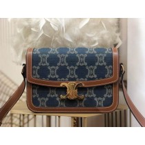 Celine Teen Triomphe Bag 22CM Triomphe Canvas Calfskin Blue