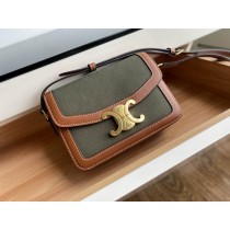 Celine Teen Triomphe Bag Triomphe Canvas Calfskin Dark Green