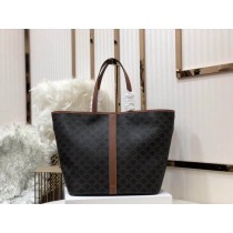 Celine Triomphe Canvas Calfskin Medium Cabas Bag Tan
