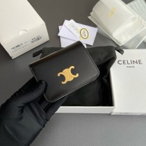 Celine Triomphe Compact Wallet In Shiny Calfskin Black