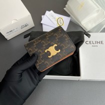 Celine Triomphe Compact Wallet In Triomphe Canvas Tan