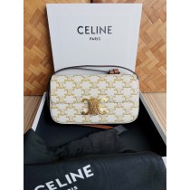 Celine Triomphe Logo-print Calfskin Shoulder Bag White